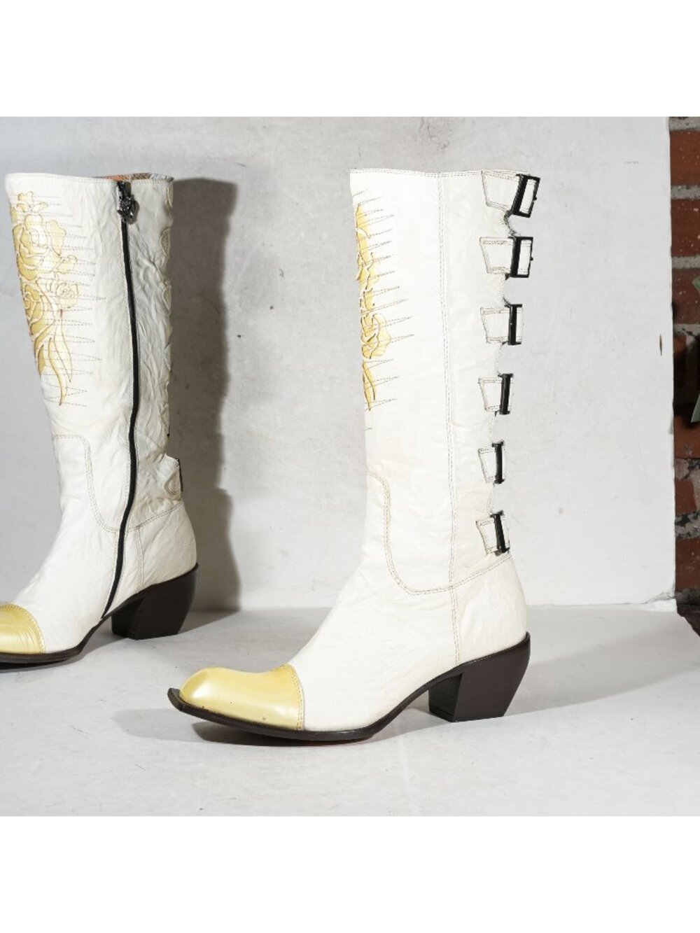 Siren by Mark Nason 69105 Lauper White Leather Patent Toe Knee High Inside Zip B